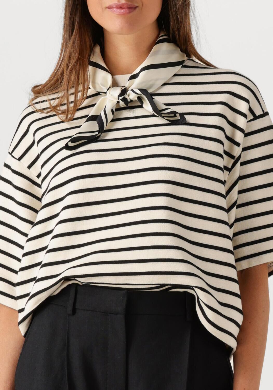 Ecru ANINE BING T-shirt MYERS CROPPED TEE - large