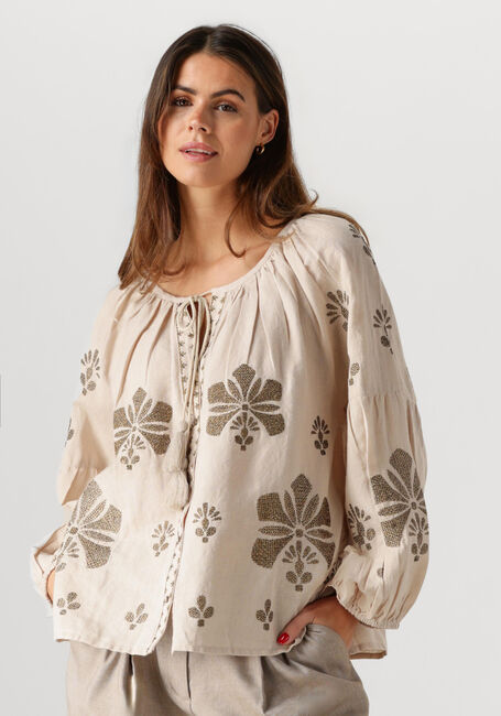 Beige SUMMUM Blouses LONGSLEEVE TOP LINEN HEAVY EMBROIDERY - large