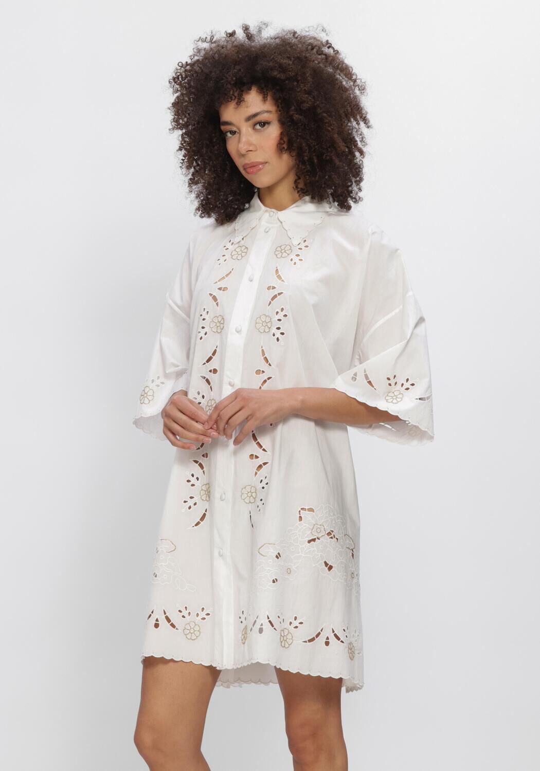 Witte FORTE FORTE Jurken LACE AND GLASS POPLINE BELTED SHIRT - large