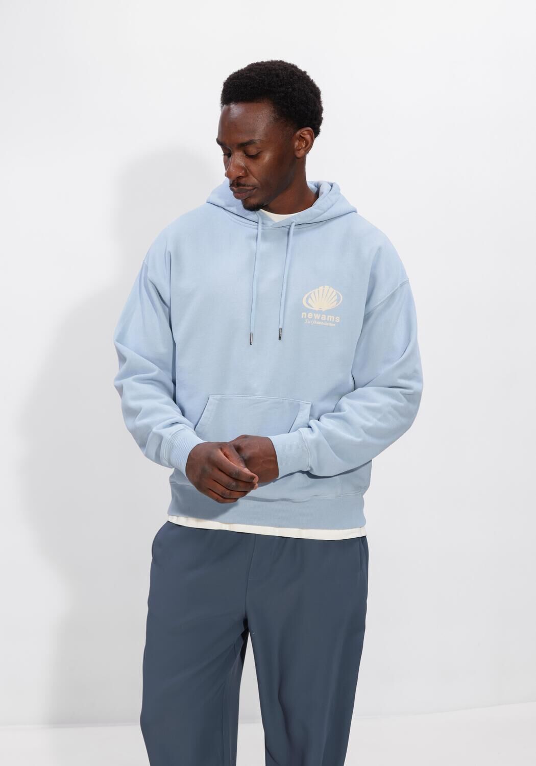 Lichtblauwe NEW AMSTERDAM SURF ASSOCIATION Sweater CORPORATE LOGO HOODIE BABY BLUE - large