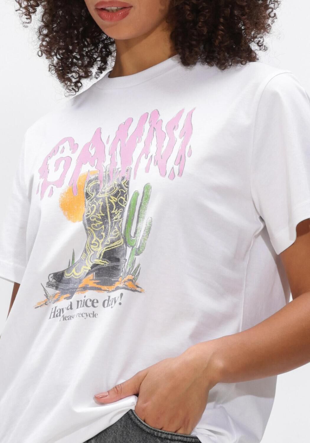 Witte GANNI T-shirt BASIC COTTON JEESEY T SHIRT - large