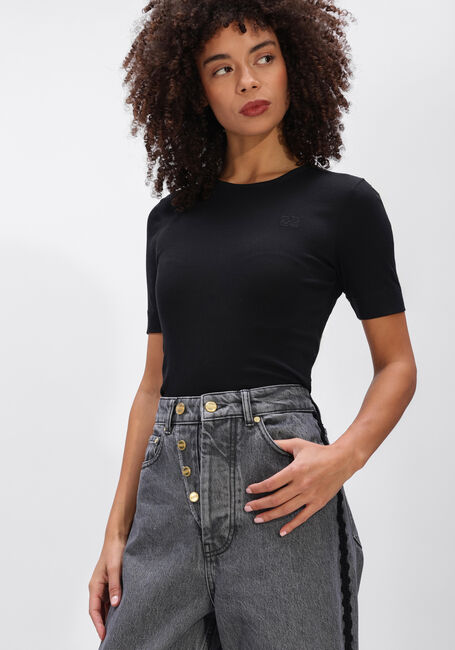 Zwarte GANNI Top SOFT COTTON RIB SHORT SLEEVE T-SHIRT - large