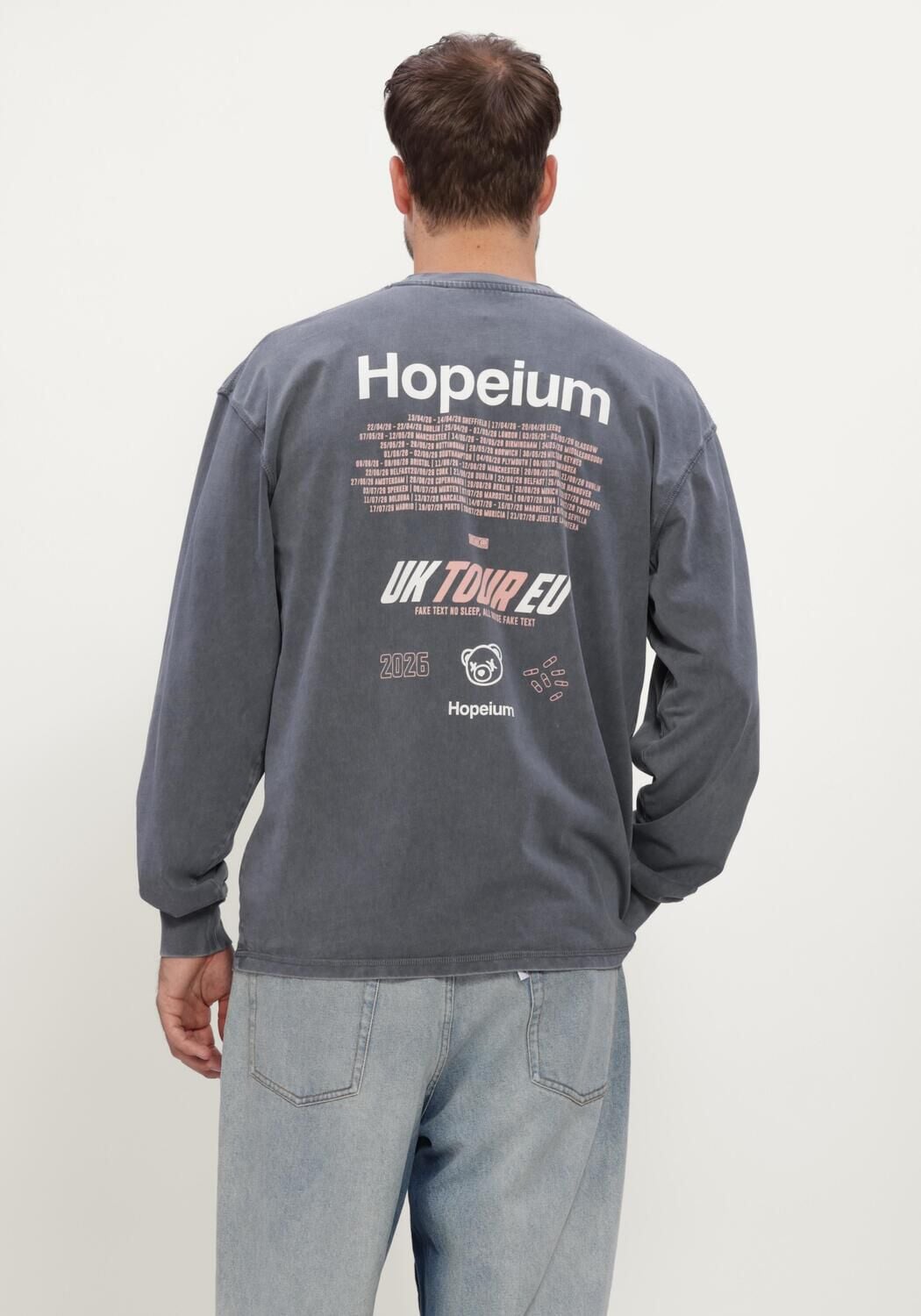 Grijze HOPEIUM T-shirt TOUR LONG SLEEVE TEE HEAVY WASHED GREY - large