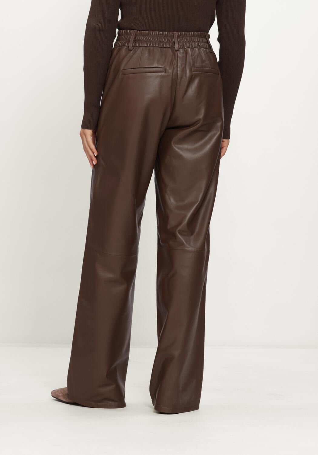 Bruine STUDIO AR Wijde broek DAVINA SHEEP SOFT WAXED - large