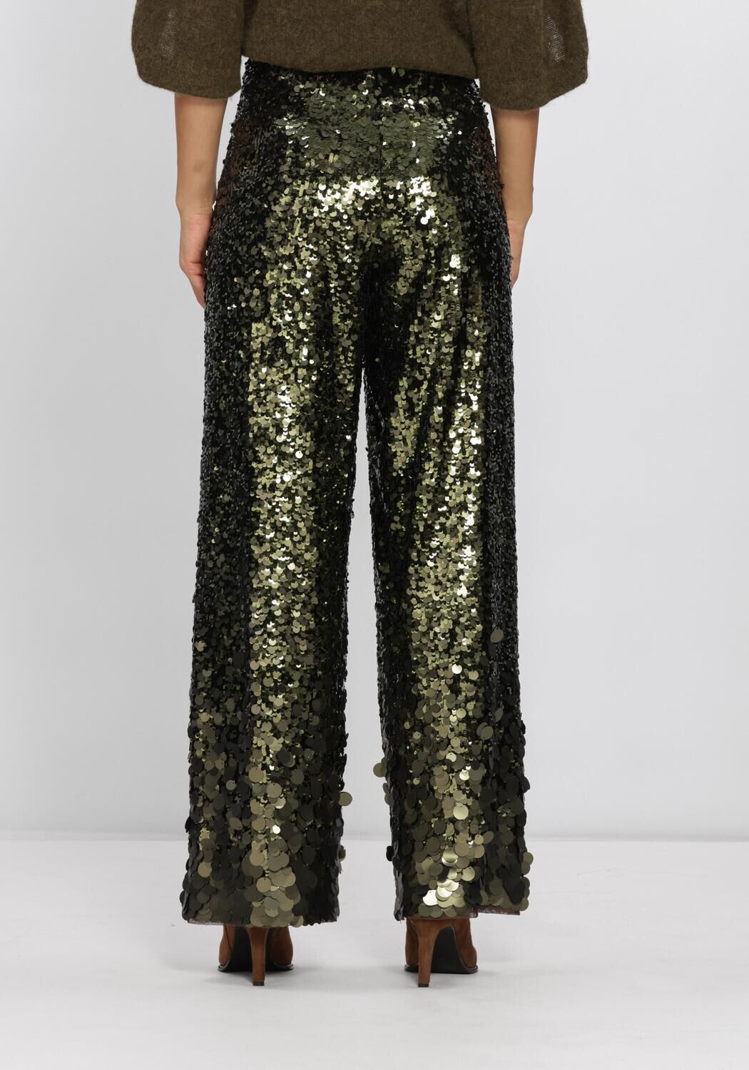 Groene DANTE6 Wijde broek SALUZ SEQUINS PANTS - large