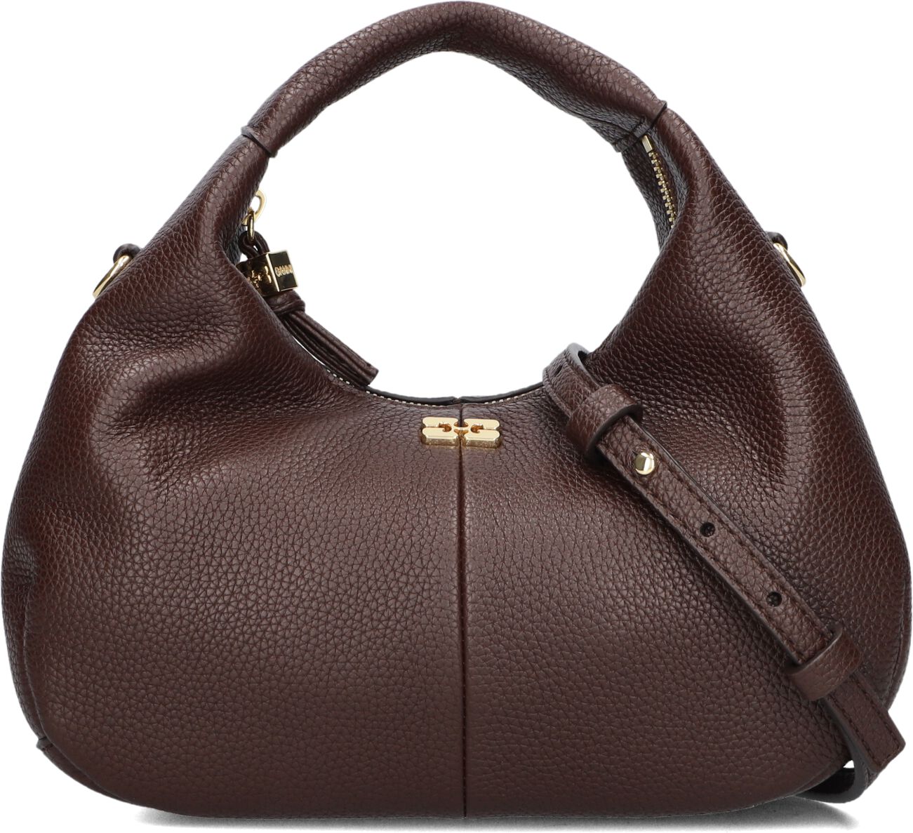 Ganni Ganni Handtas Dames Hobo Mini Grained, Materiaal: Leer, Kleur: Bruin