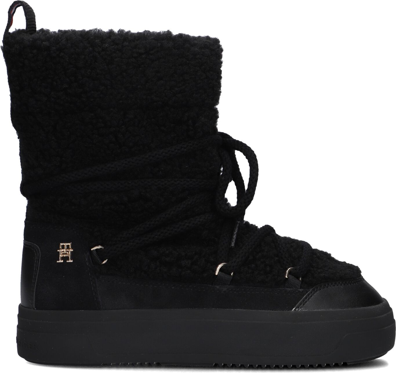 Tommy Hilfiger Snowboots Dames Lace-up Snowboot, Maat: 38, Materiaal: Teddy, Kleur: Zwart