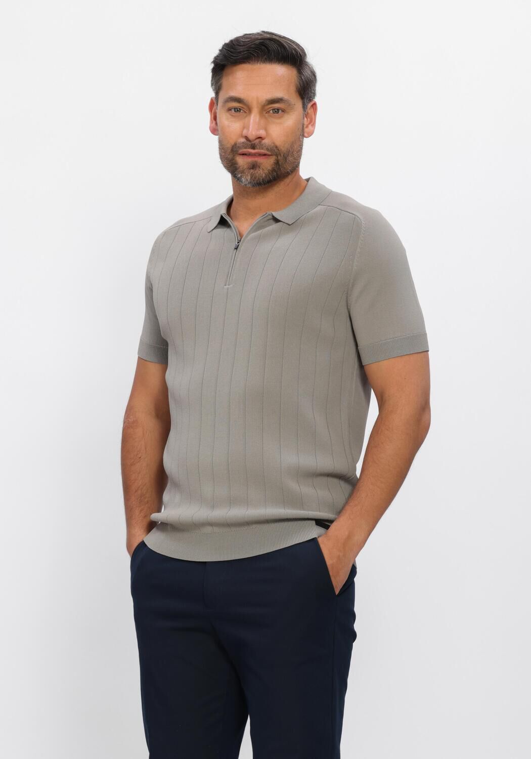 Genti Polo Heren Polo Zip Ss 1260, Maat: S, Kleur: Taupe afbeelding 1