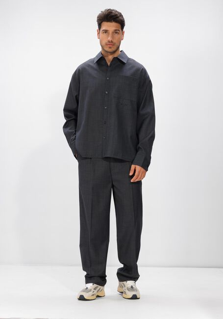 Donkergrijze OLAF HUSSEIN Pantalon REGULAR WOOL BLEND PLEATED PANT - large