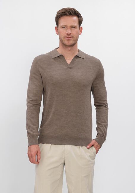 Taupe PROFUOMO Trui POLO OPEN COLLAR LS EXTRAFINE MERINO - large