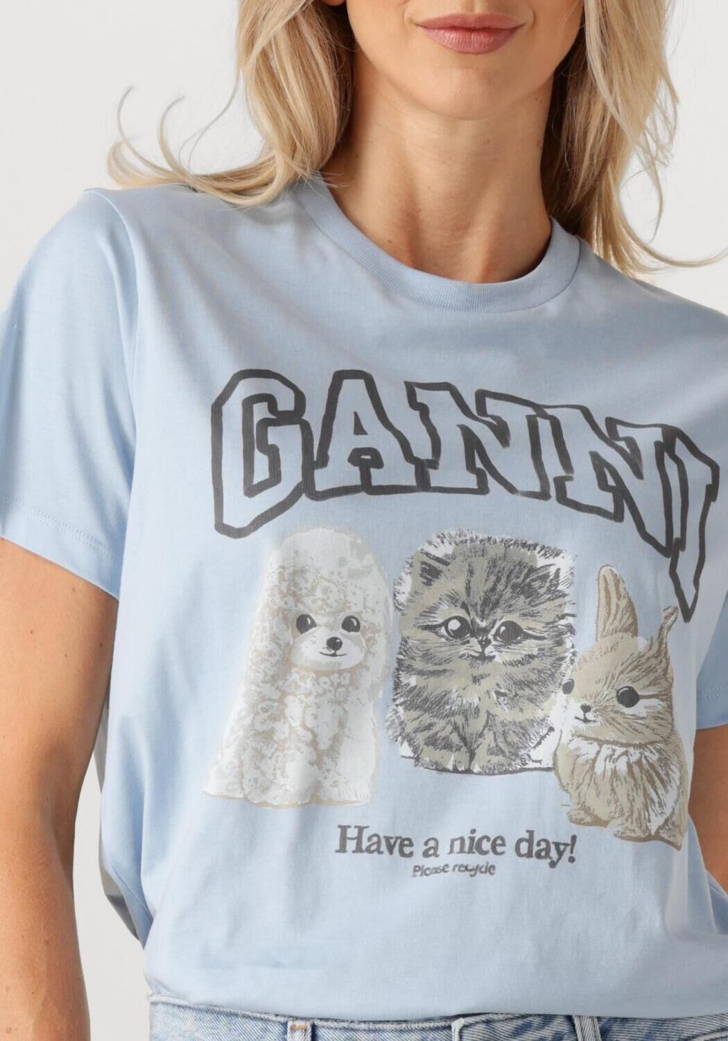 Lichtblauwe GANNI T-shirt T4278 - large