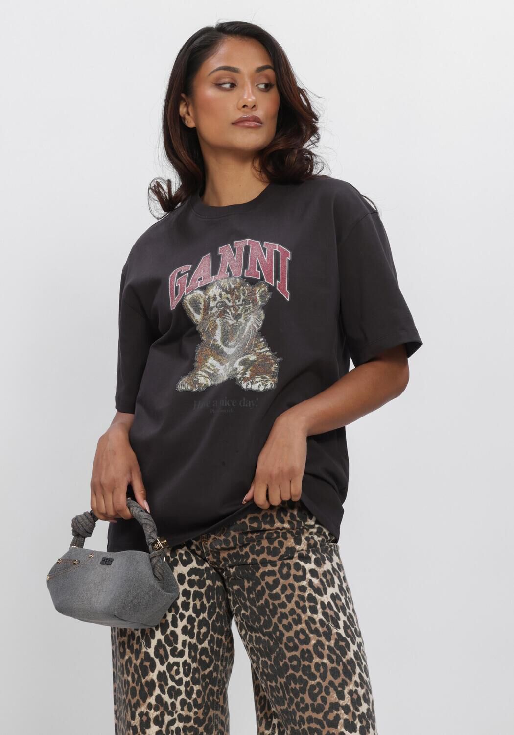 Grijze GANNI Tops & T-shirts HEAVY COTTON JERSEY TIGER CAVIAR - large