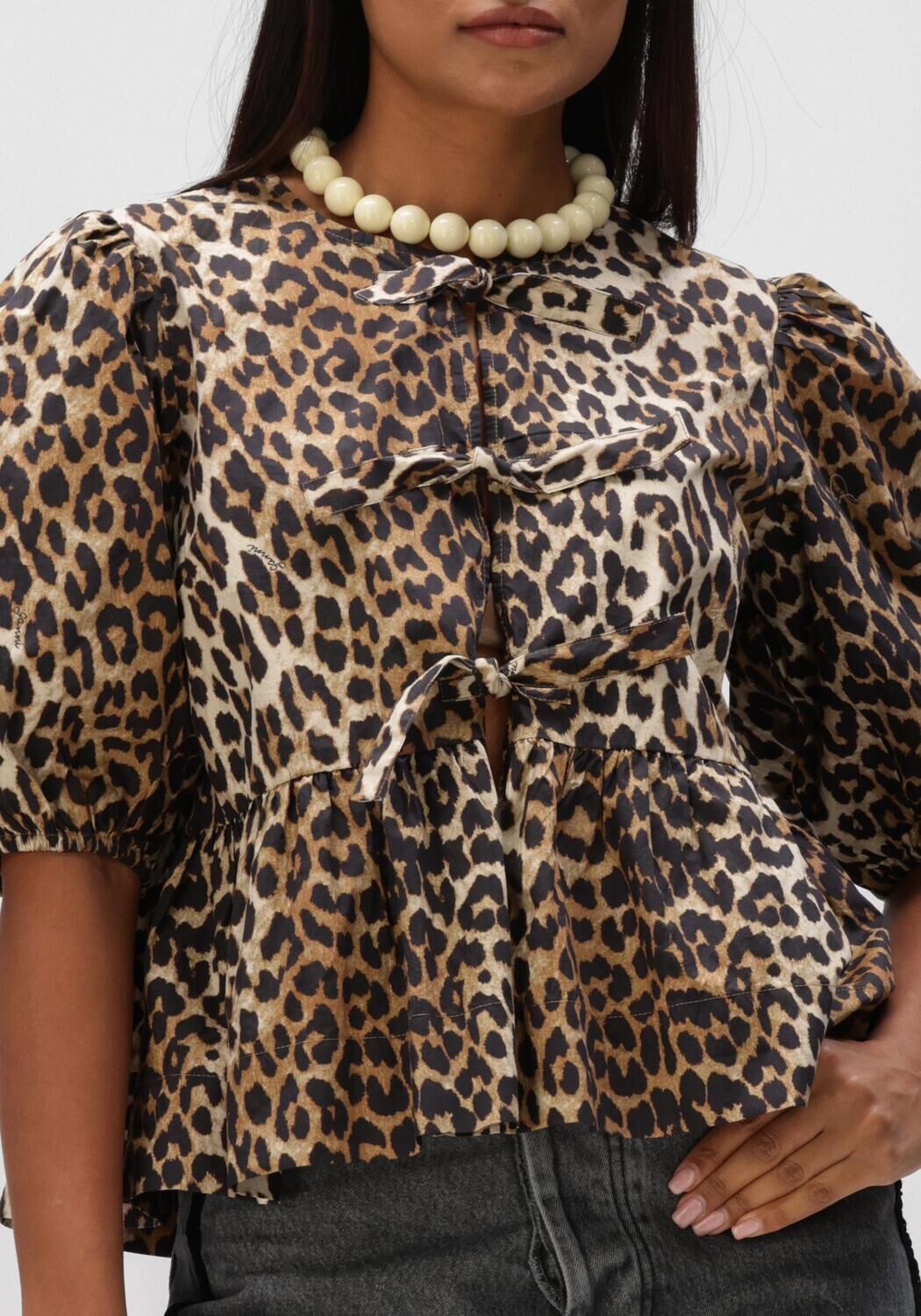 Multi GANNI Blouses PRINTED COTTON POPLIN PEPLUM BLOUSE - large