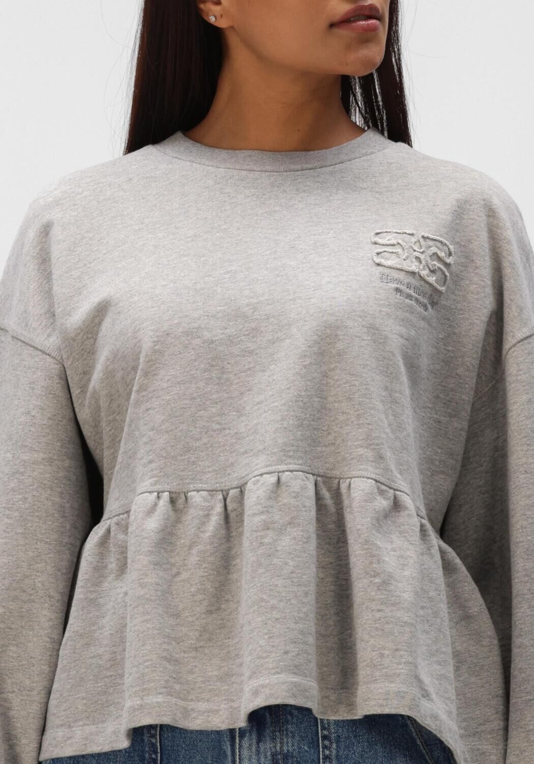 Grijze GANNI Truien/vesten ISOLI CREWNECK WITH PEPLUM - large