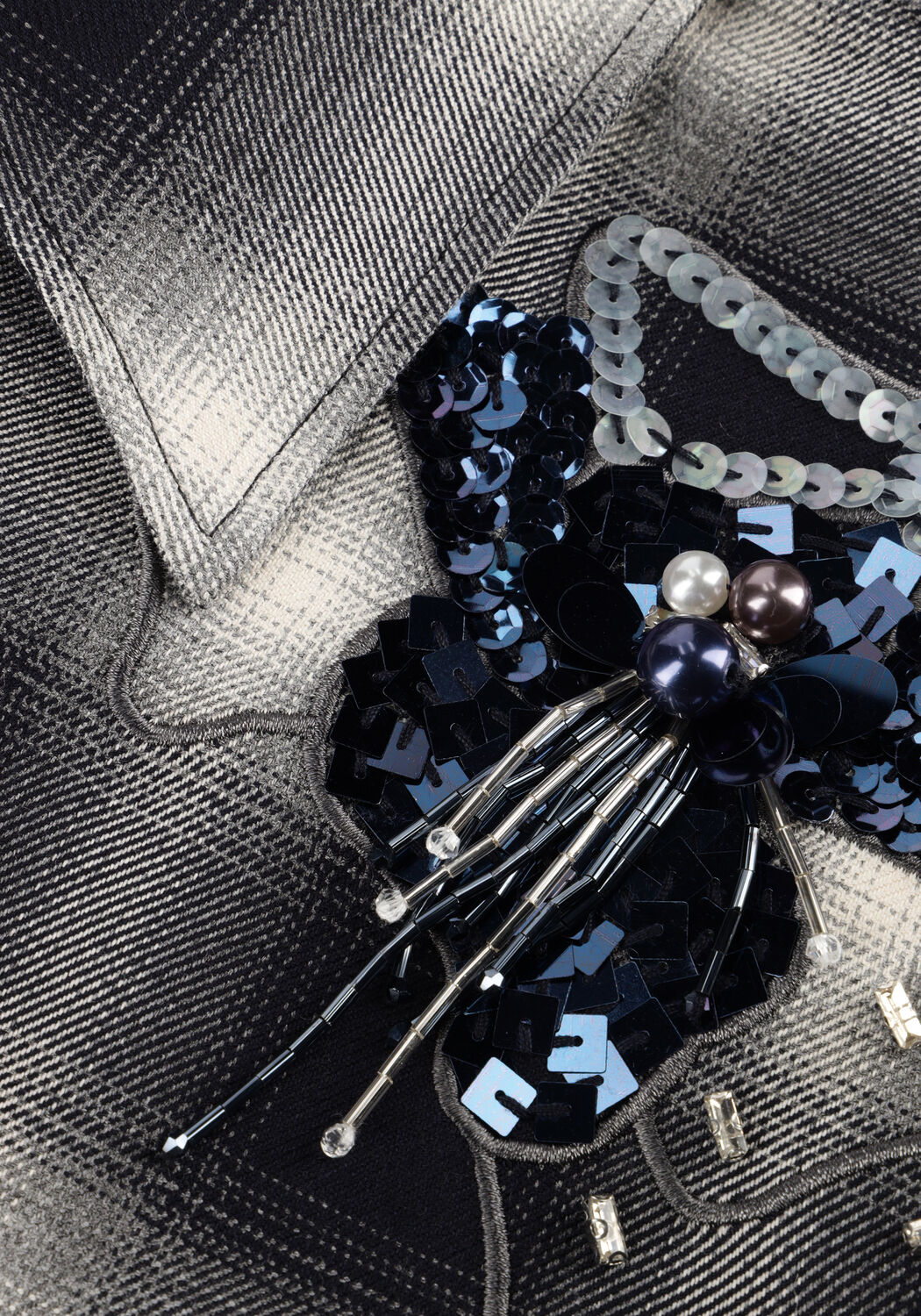 Zwarte DANTE6 Blouses EASON CHECK EMBALLISHED SHIRT - large