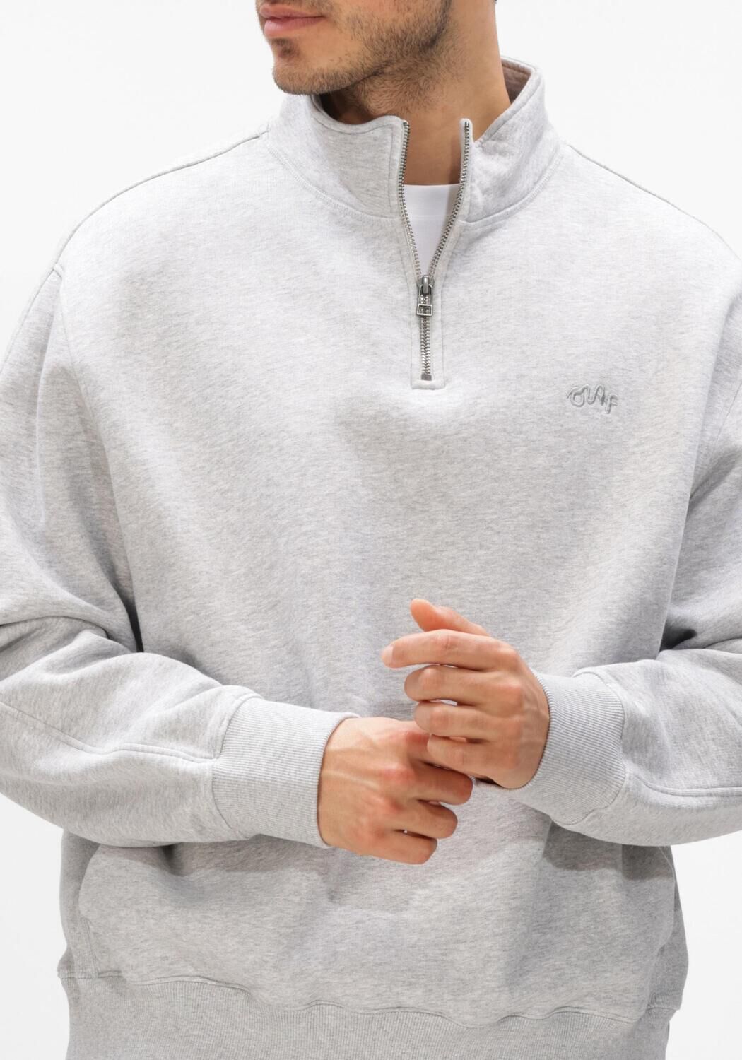 Lichtgrijze OLAF HUSSEIN Sweater SIGNATURE ZIP MOCK - large
