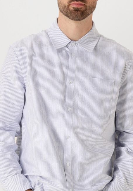 Lichtblauwe OLAF HUSSEIN Casual overhemd MONOGRAM EMBRO OXFORD SHIRT - large