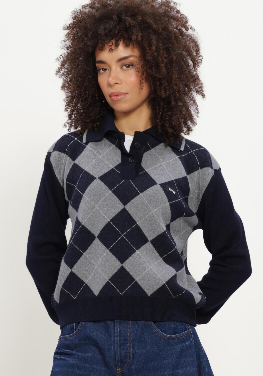 Donkerblauwe JOHNY Trui BURLI CASHWOOL KNIT POLO - large