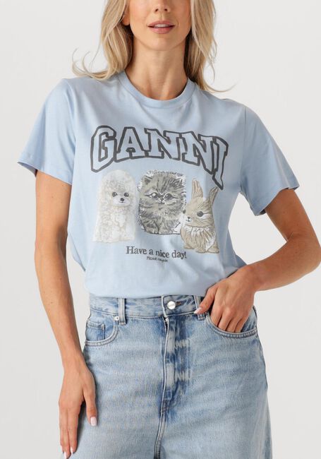 Lichtblauwe GANNI T-shirt T4278 - large