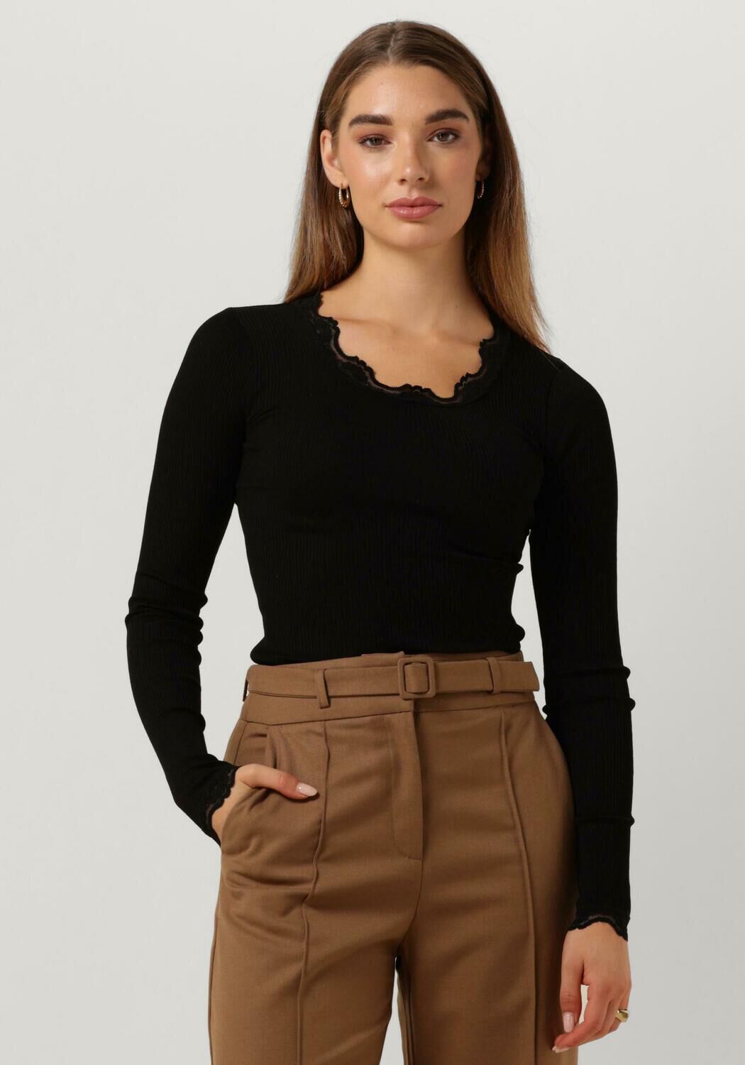 Rosemunde Top Dames Babette Silk T-shirt Lace, Maat: S, Kleur: Zwart afbeelding
