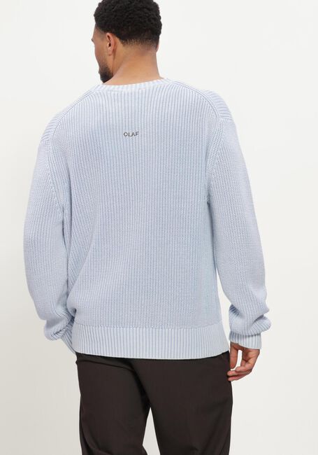 Lichtblauwe OLAF HUSSEIN Trui WASHED KNITTED ESSENTIAL CREW NECK - large