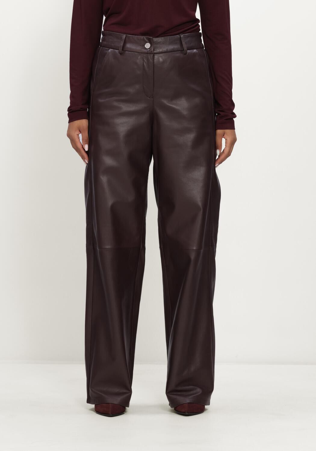 Bordeaux STUDIO AR Wijde broek DAVINA SHEEP SOFT WAXED - large