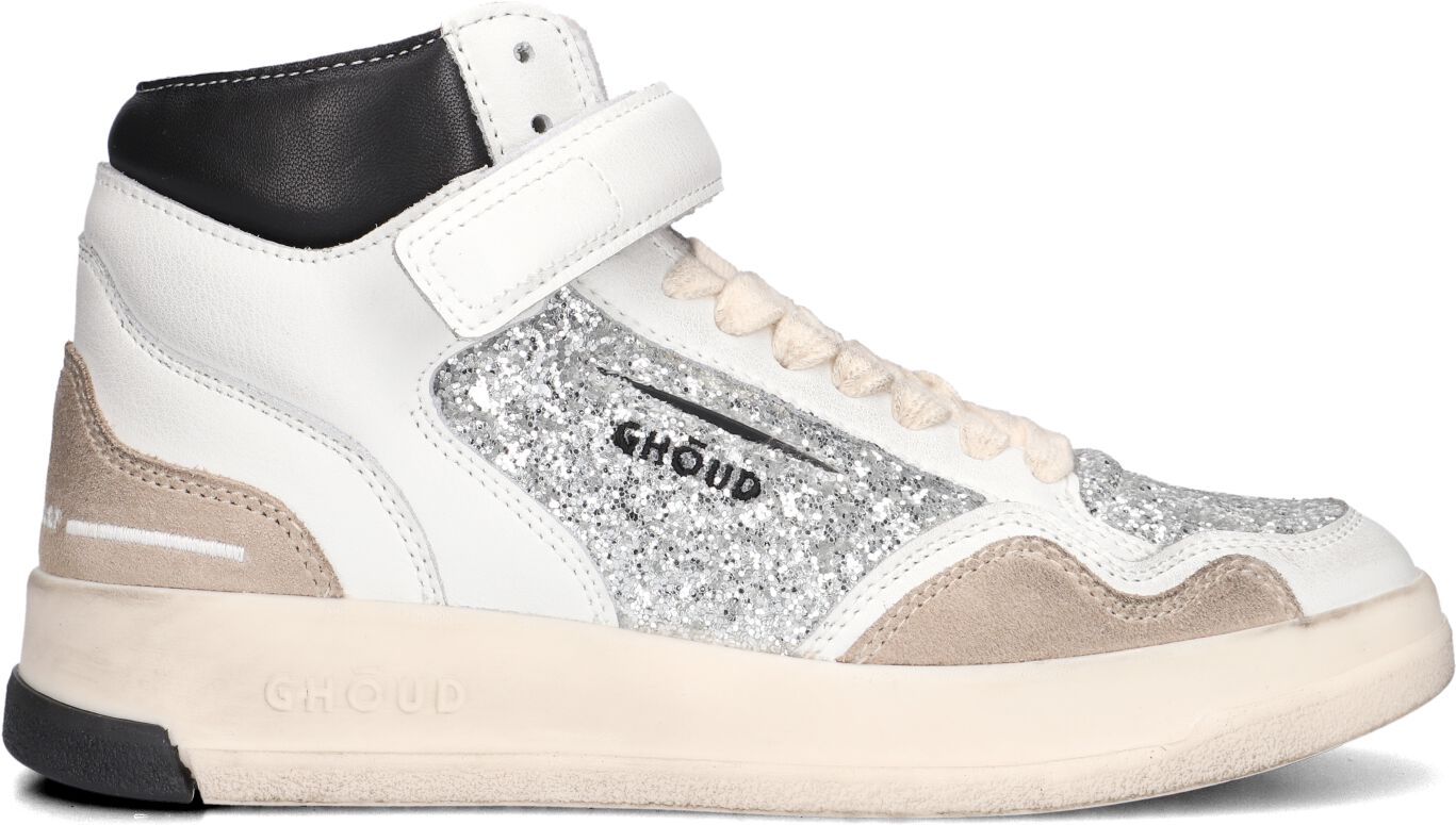 Ghoud Hoge Sneakers Dames Glitter Mid Sneaker, Maat: 41, Materiaal: Leer, Kleur: Zilver