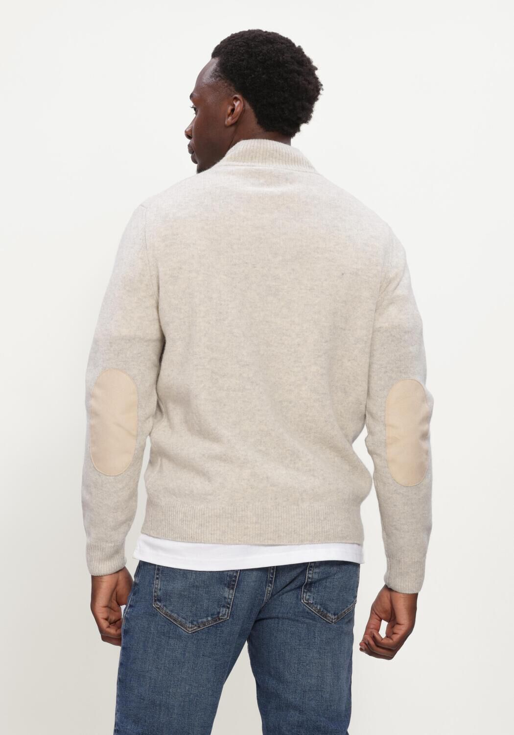 Ecru BARBOUR Trui ESSENTIAL PATCH HALF ZIP KNITTED JUMPER - large
