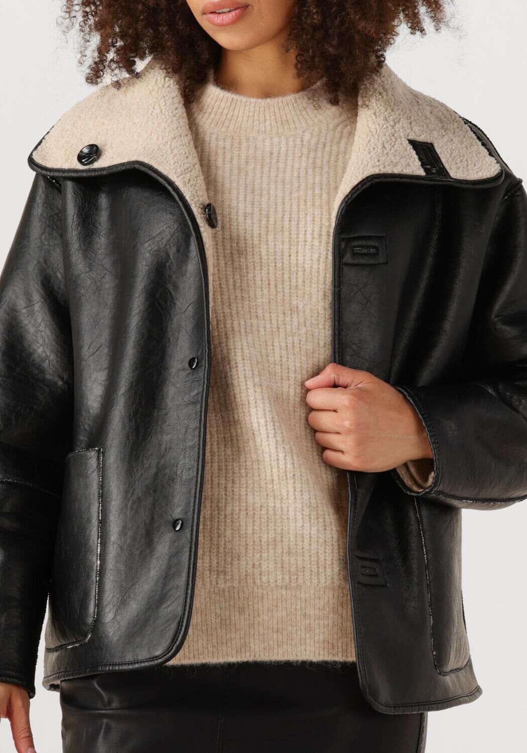 Zwarte KNIT-TED Leren jas COZY - large