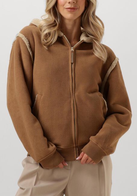 Cognac UGG Vest HOODED ZIP-UP SWEATSHIRT WITH FAUX SHEAR - large