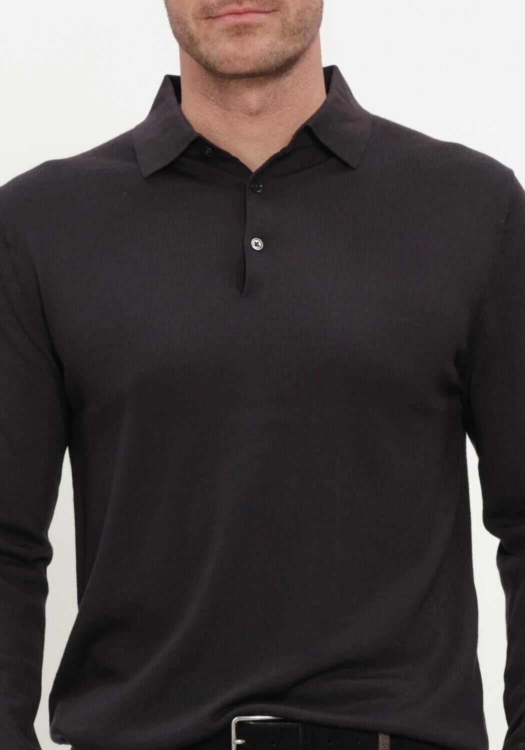 Bruine STEFANO LAURAN Trui POLO BUTTON MERINO - large