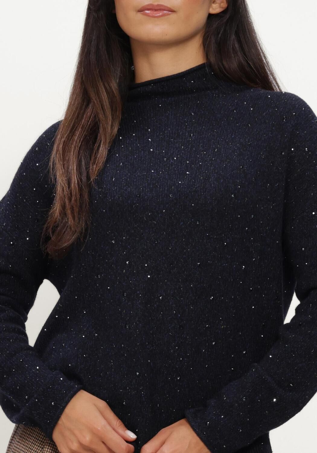 Donkerblauwe LUISA CERANO Trui TURTLENECK MIT SCHMUCKSTEINEN - large