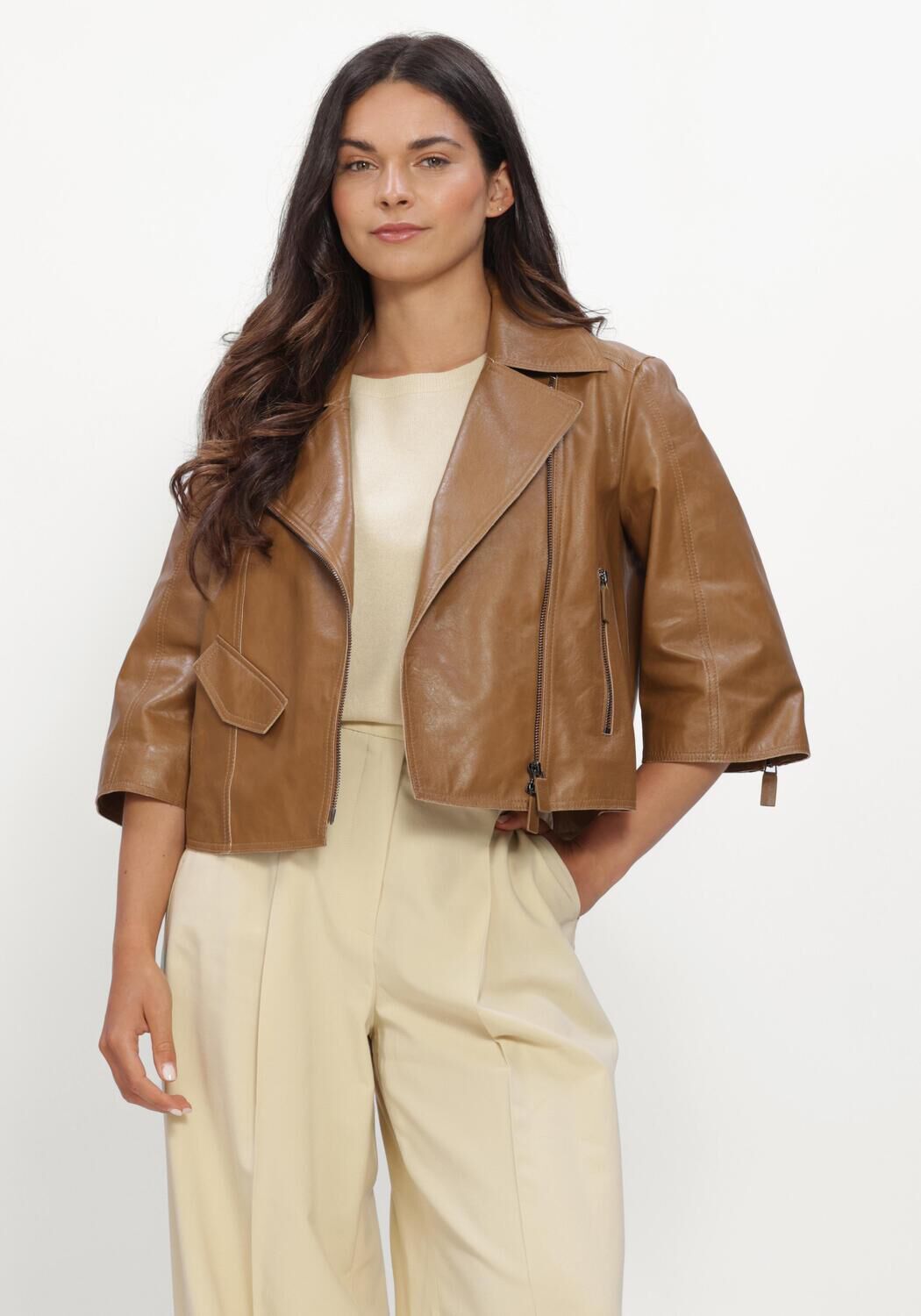 Cognac LUISA CERANO Leren jas LAMMNAPPA - large