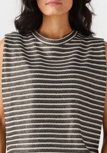 Zwarte SUMMUM T-shirt SLEEVELESS TOP KNITTED STRIPE COATED - large