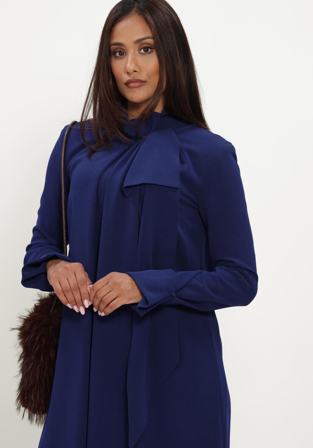 Donkerblauwe DOROTHEE SCHUMACHER Midi jurk STATEMENT DRAPE DRESS - large