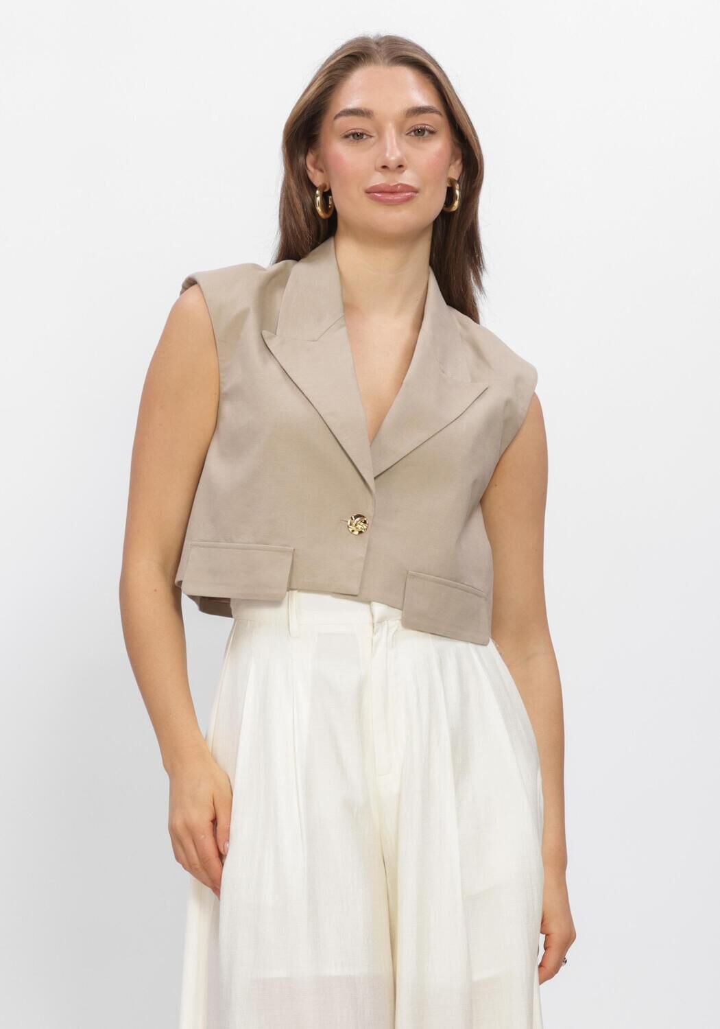 Beige CO'COUTURE Top LEILACC LINEN CROP VEST - large