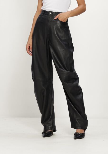 Zwarte ROTATE Wijde broek BARREL LEG LEATHER PANTS - large