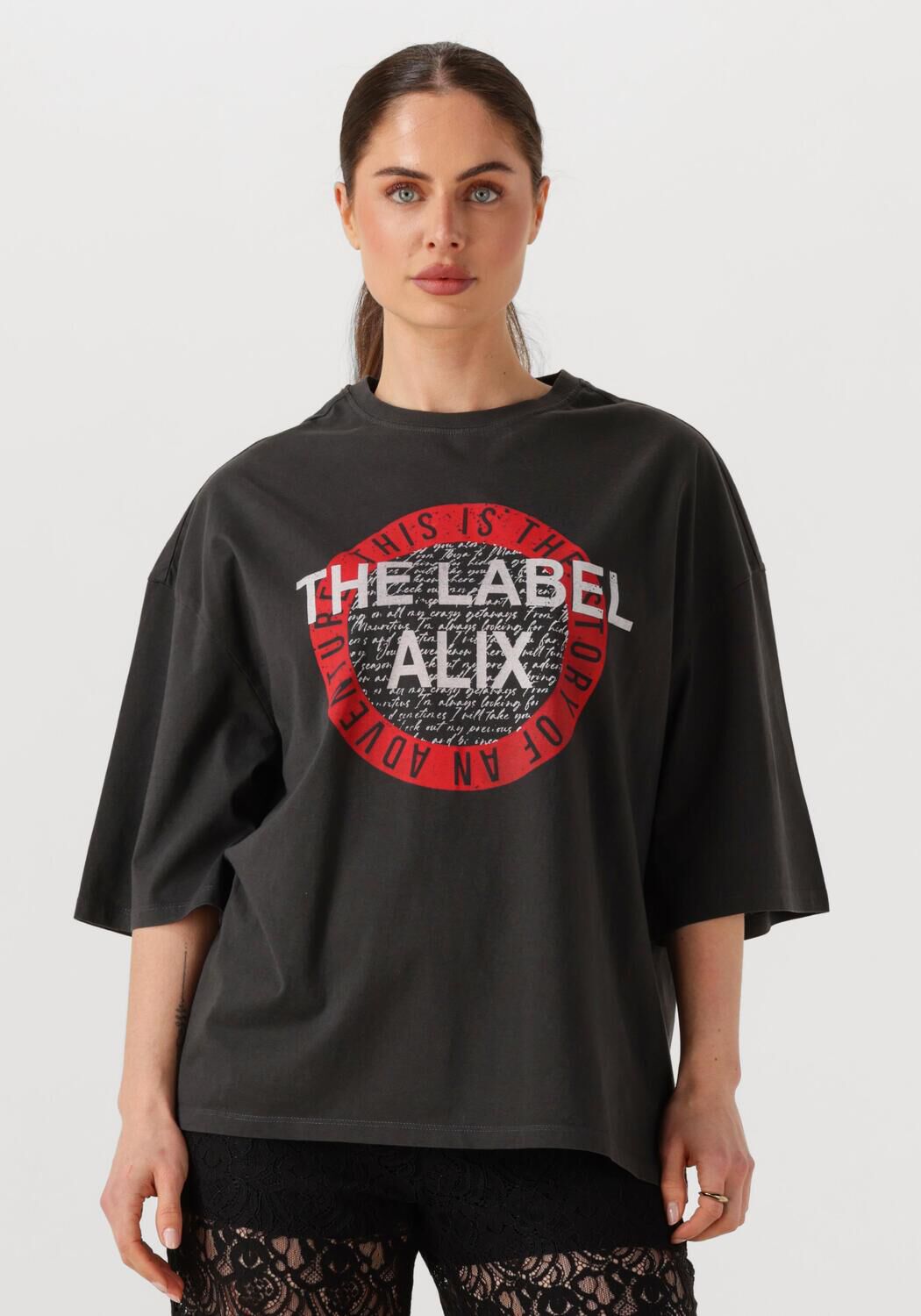 Alix the Label T-Shirt Dames Ladies Knitted Alix Tshirt, Maat: L, Kleur: Zwart
