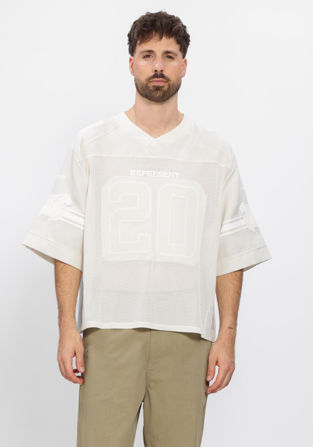 Represent Polo Heren American Football Top, Maat: M, Kleur: Ecru afbeelding