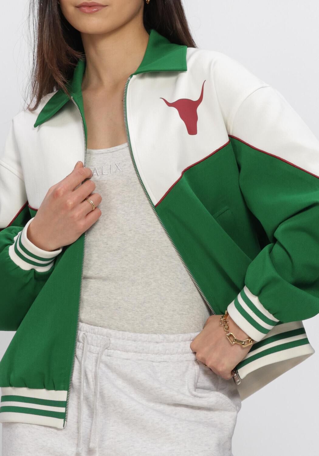 Groene ALIX THE LABEL Jack LADIES WOVEN COLOURBLOCKING BOMBER - large