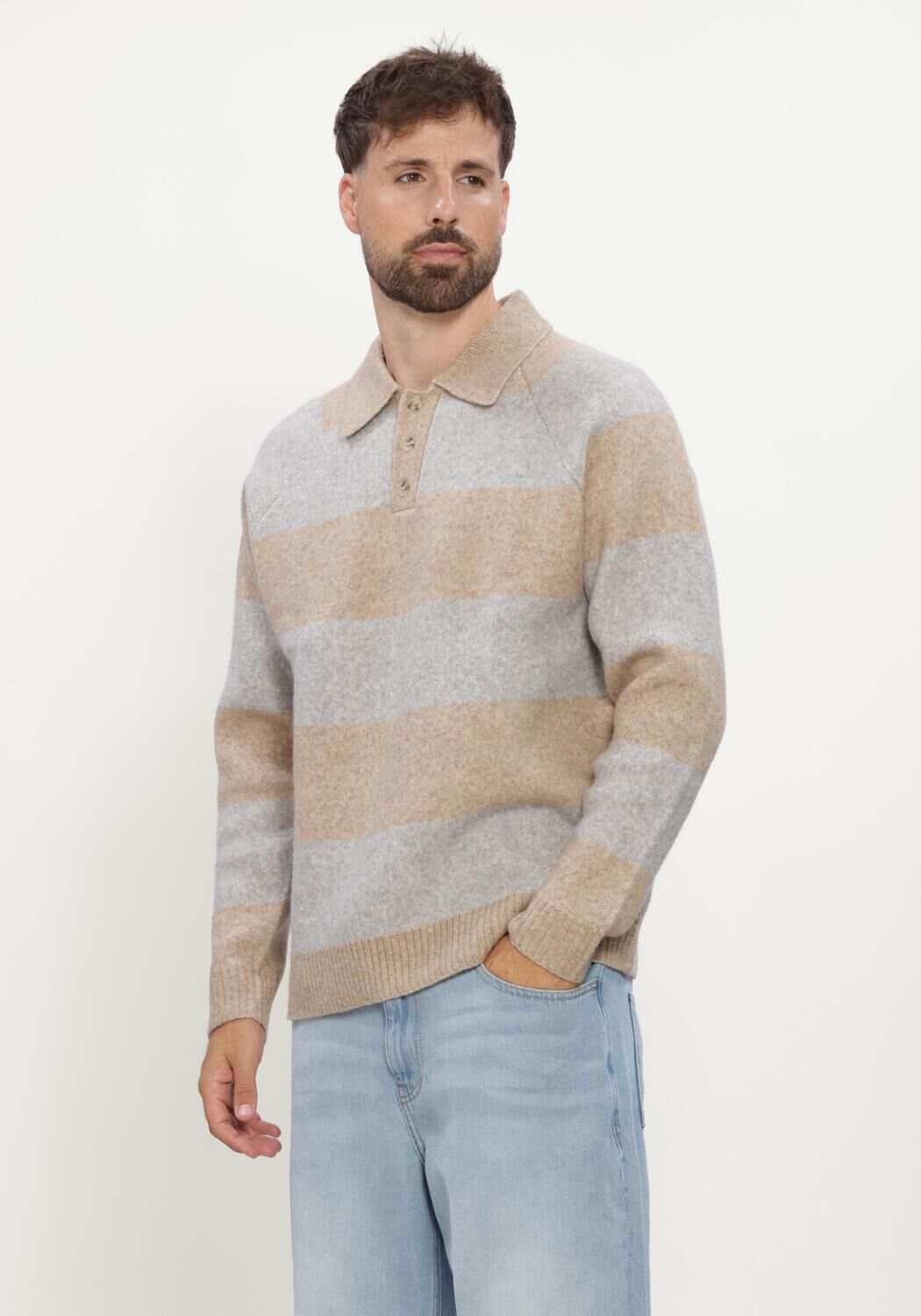 Beige LES DEUX Trui STRIPED MELANGE KNITTED POLO - large