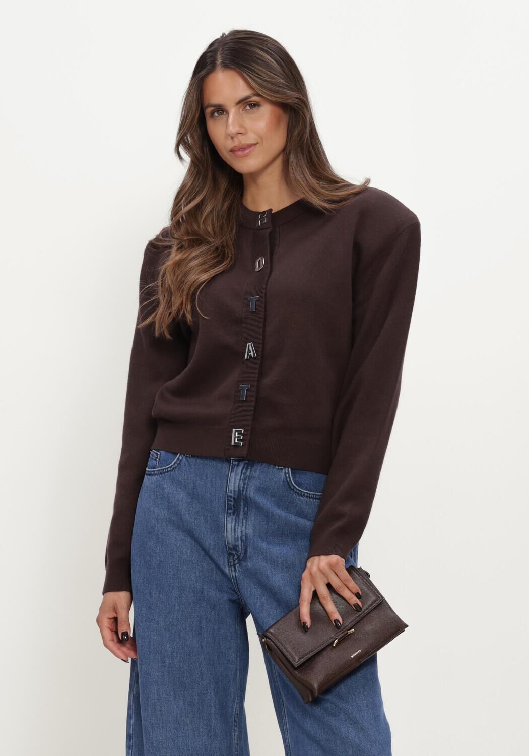 Bruine ROTATE Trui FIRM KNIT CARDIGAN - large