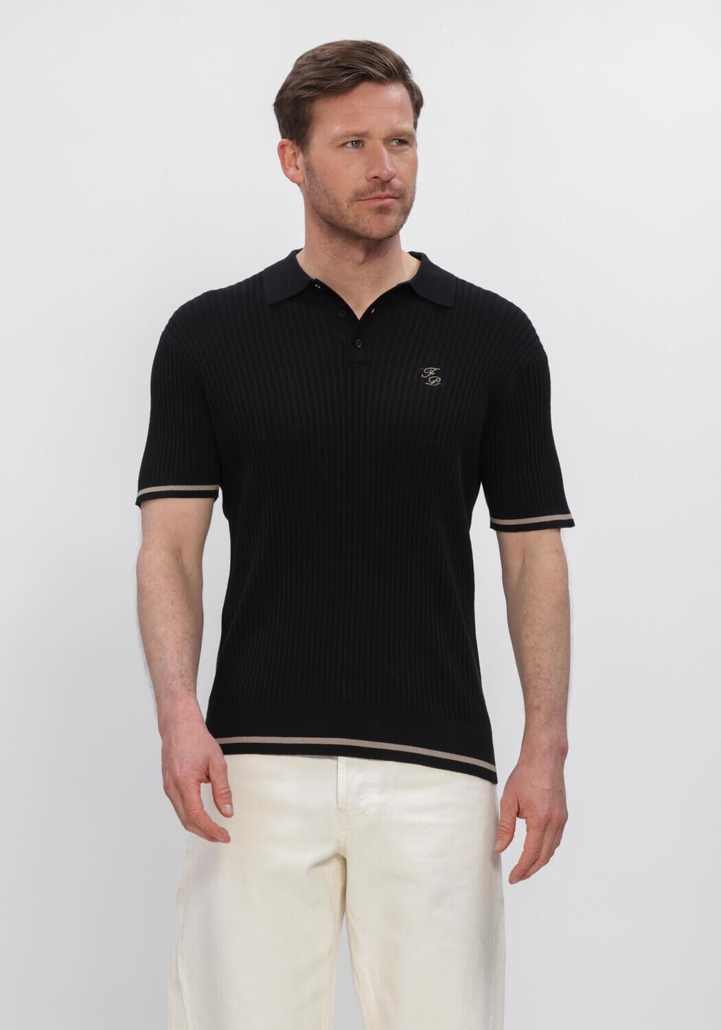 Zwarte FILLING PIECES Polo FINE KNIT POLO - large