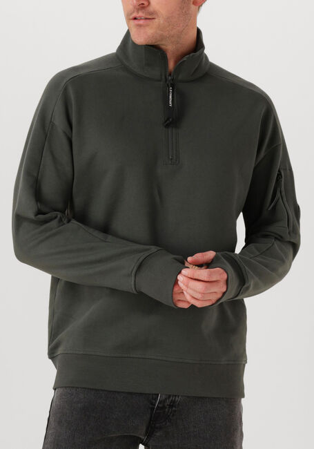 Donkergroene CP COMPANY Trui SWEATSHIRTS POLO COLLAR IN DIAGONAL RAISED FLEECE - large