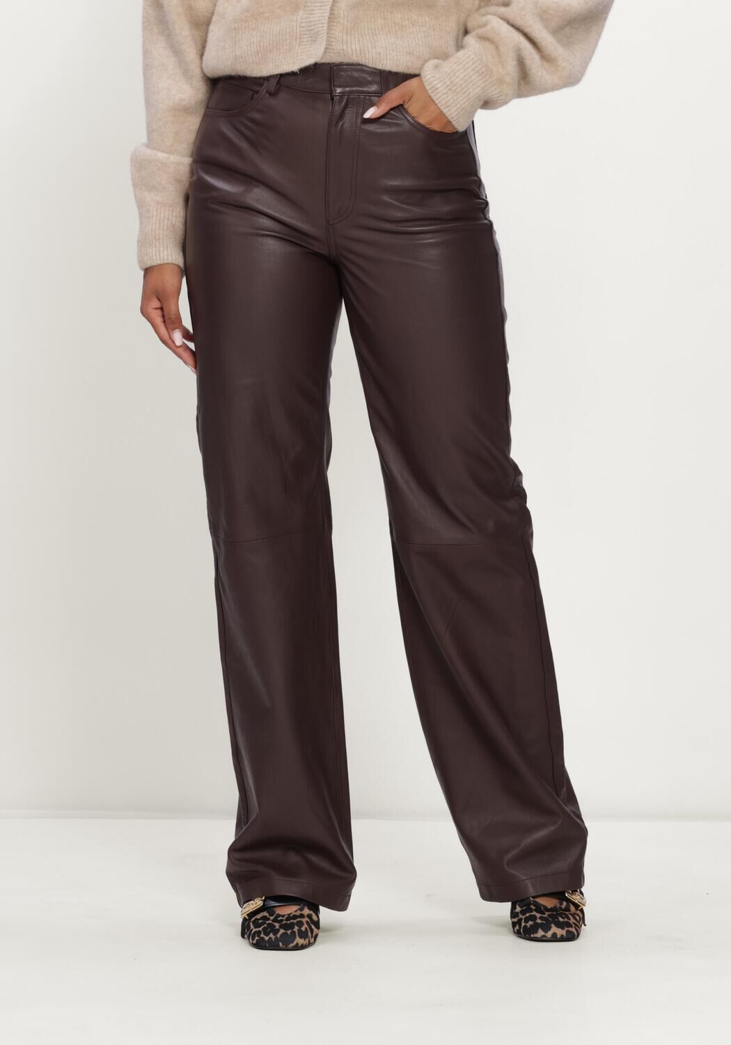 Bruine ROTATE Broeken STRAIGHT LEATHER PANTS - large