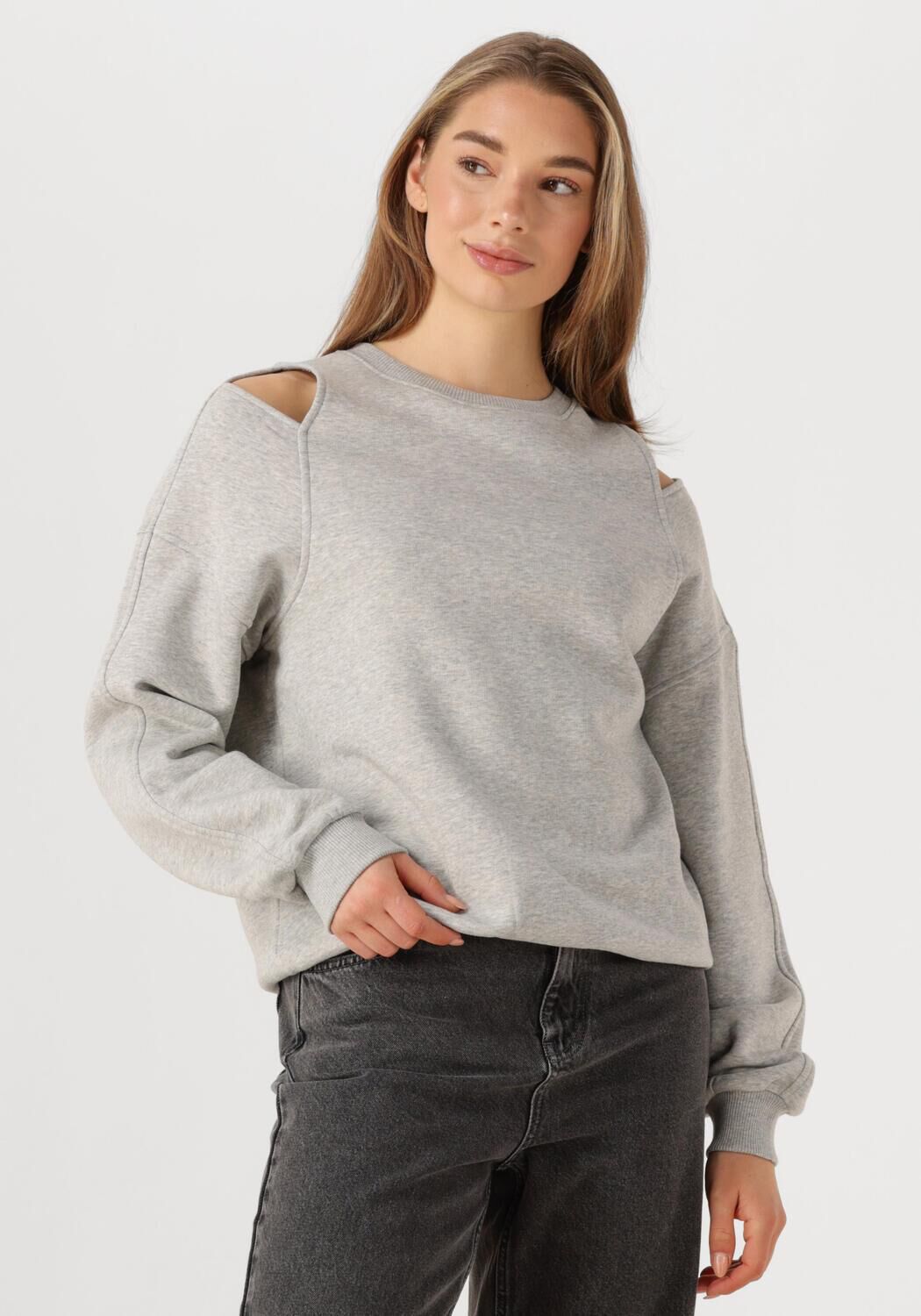 Alix the Label Trui Dames Ladies Knitted Cut Out Sweater, Maat: L, Kleur: Grijs
