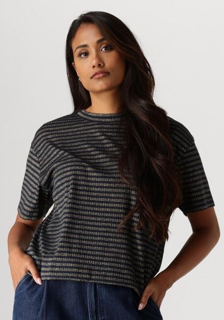 Blauwe SUMMUM Top SHORTSLEEVE TOP LUREX RIB STRIPE - large