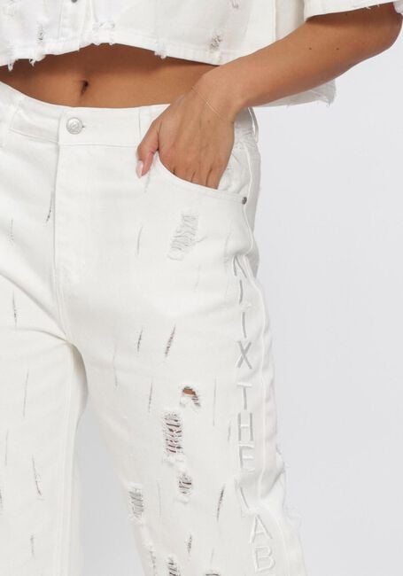 Witte ALIX THE LABEL Wijde broek LADIES WOVEN DAMAGED DENIM PANTS - large