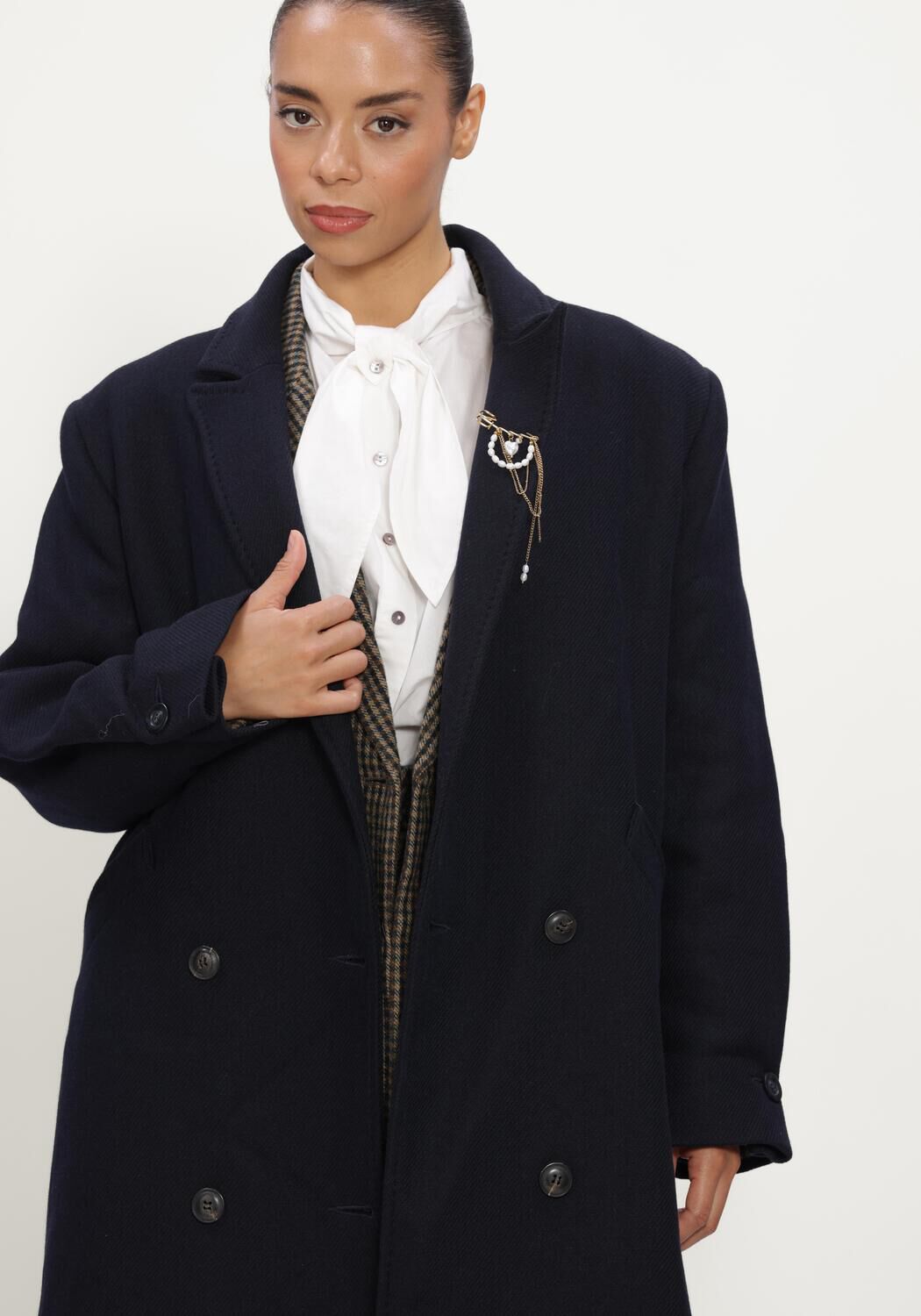 Donkerblauwe RUBY TUESDAY Jassen MATTIN WOOLEN DOUBLE BREATED LONG COAT - large