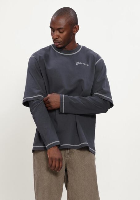 Zwarte FLANEUR T-shirt SIGNATURE OUTLINE LAYERED LONG SLEEVE - large